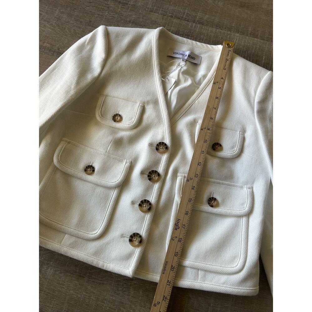 VERONICA BEARD Isola Jacket Women’s 8 Off White Stretch V-Neck Designer Nwt $598 - Picture 13 of 16